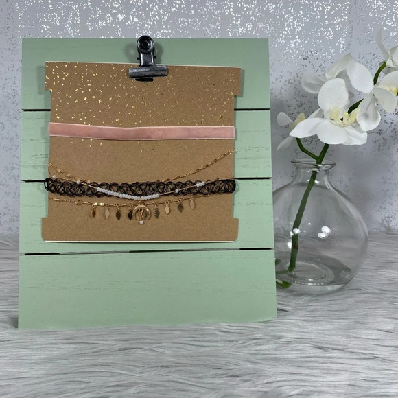 🆕 Gold & Pink Five Choker Necklace Set - Picture 2 of 7